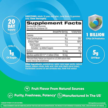 Digestive Advantage Prebiotic Fiber Gummies + Probiotics for Gut Health, 5g Prebiotic Fiber Plus 1 Billion CFU Probiotic, Supports Digestive Health & Regularity, (60ct Bottle) Strawberry Flavor*
