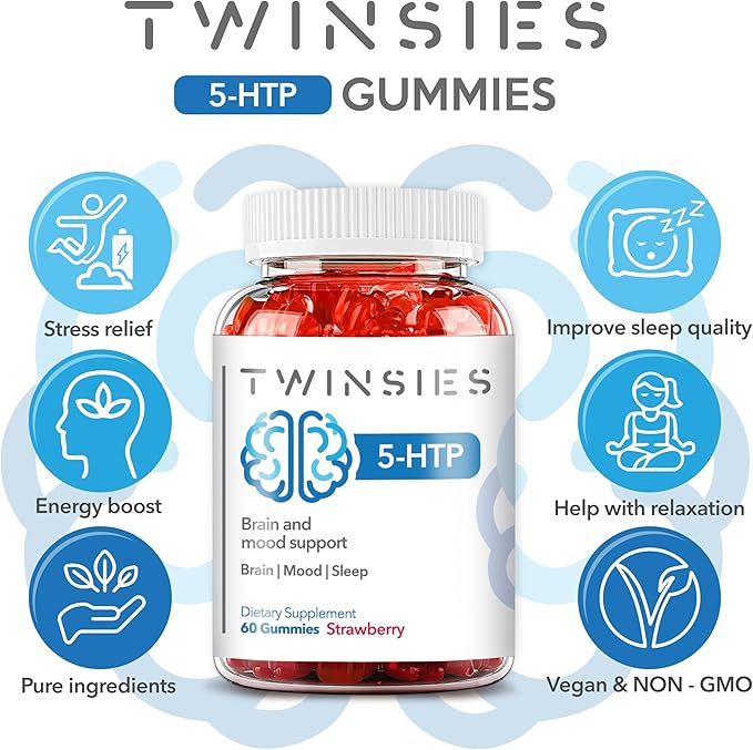 5-HTP Supplement 200mg Calm Gummies for Sleep Mood & Brain Health Support – L-Tryptophan 60 Strawberry Flavor Sleep Gummies for Adults – Gluten-Free & Non-GMO