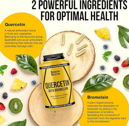 Quercetin with Bromelain Supplement 1200mg, Quercetin 500mg Capsules, Helps Support Healthy Immunity, Potent Antioxidant, 60 Count