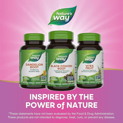 Nature's Way Black Cohosh Root, Traditional Women's Health Support*, 540 mg per Serving, Non-GMO Project Verified, Vegan, 100 Capsules