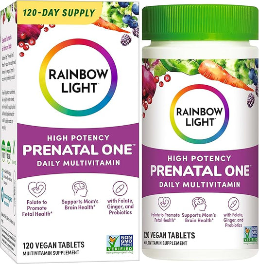 Rainbow Light High-Potency Prenatal One Multivitamin, Prenatal Health Multivitamin Supports Mom's Health and Baby's Development, With Vitamin C, Vegan, 120 Count