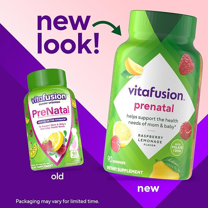 vitafusion PreNatal Gummy Vitamins, Raspberry Lemonade Flavored, Pregnancy Vitamins for Women, With Folate and DHA, America’s Number 1 Gummy Vitamin Brand, 45 Day Supply, 90 Count (Pack of 1)