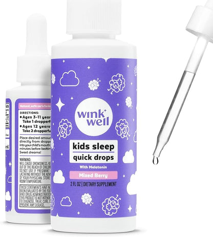 Wink Well Kids Liquid Melatonin Drops- Natural Baby Sleep Drops for Infants- Toddler Sleep Aid with 1mg Per Serving-Non-Addictive Children's Liquid Melatonin- 2 Oz