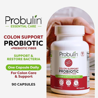 Probulin Colon Support Probiotic Supplement, Daily Gut, Digestive, and Immune Health Probiotics Capsules for Men and Women, 20 Billion CFU, Vegan, 90 Count Bottle