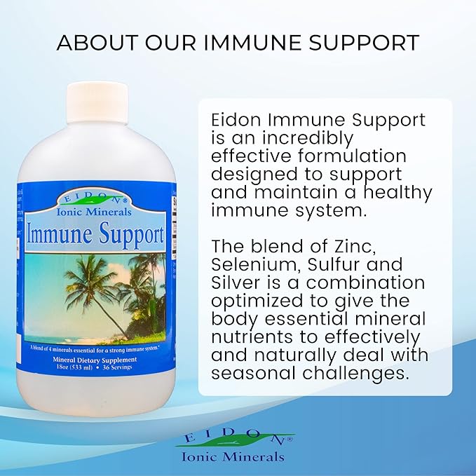 Eidon Ionic Minerals Liquid Immune Support Supplement with Zinc, Selenium, Maintains & Supports Immune System, Bioavailable, No Additives - 18 oz