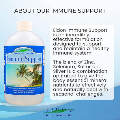 Eidon Ionic Minerals Liquid Immune Support Supplement with Zinc, Selenium, Maintains & Supports Immune System, Bioavailable, No Additives - 18 oz