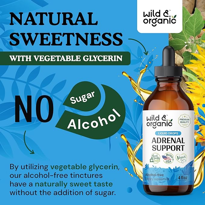 Wild & Organic Adrenal Support Drops for Positive Outlook - Natural Adrenal Support Supplements for Women and Men - Vegan, No Sugar & Alcohol - 2-Month Supply - 4 fl oz