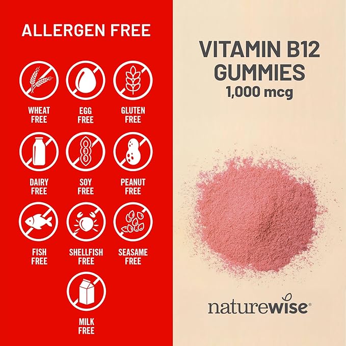 NatureWise Vitamin B12 Gummies for Adults, 1000 mcg - Strawberry Lemon Flavor - Supports Daily Energy, Mental Clarity, Cognitive Function - Vegan, Gluten-Free, Non-GMO - 90 Count[45-Day Supply]