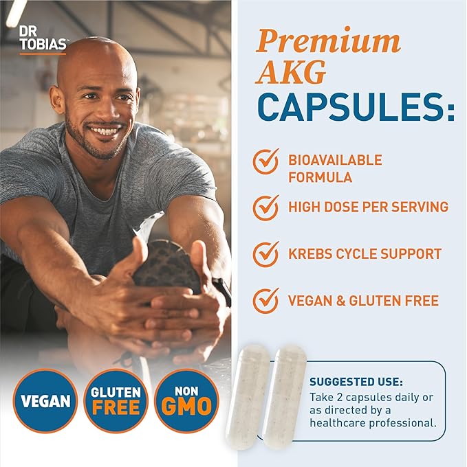 Dr. Tobias AKG Supplement & Vegan Omega 3 Algae Oil, Support Cellular Energy & Overall Health with AKG, EPA & DHA, Vegan, Gluten-Free, Non-GMO