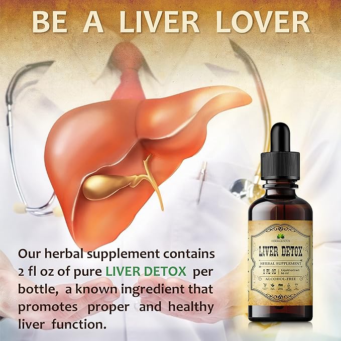 Liver Supplement – Natural Liver Support Drops – Herbal Supplement Drink with Milk Thistle, Angelica Root, Dandelion Root, Turmeric, Peppermint - Liver Cleanse Detox – 2 fl oz