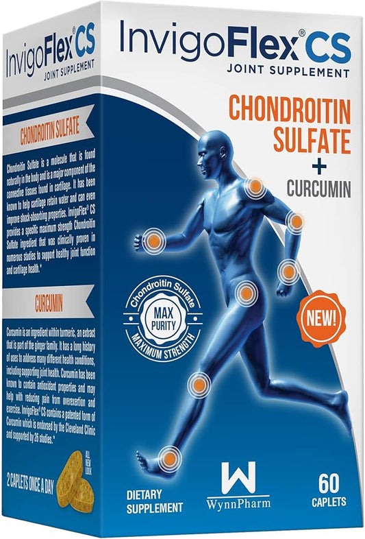 INVIGOFLEX® CS - Chondroitin Sulfate with Turmeric Curcumin Non GMO for Knee, Hand, Back & Hip Premium Joint Supplement