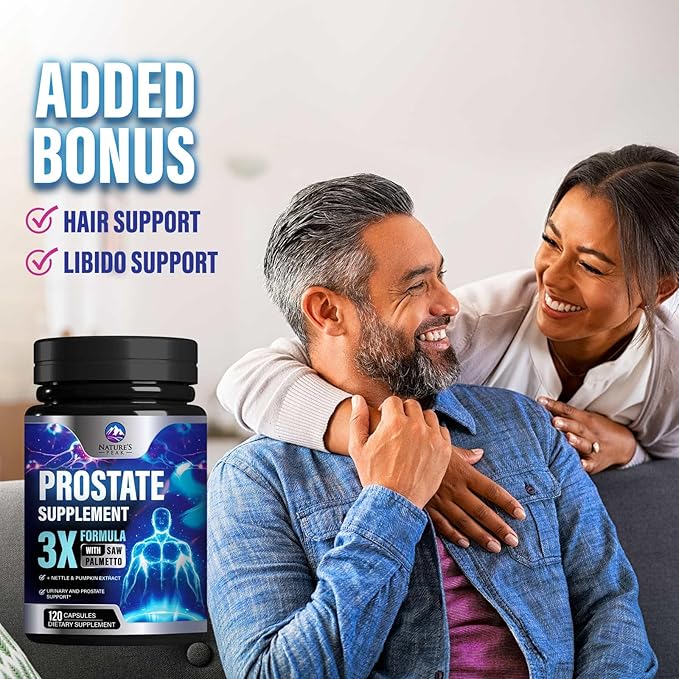 Prostate Health Supplements for Men - Potent 3X Formula with Saw Palmetto + Stinging Nettle + Pumpkin Seed Extract, Bottled in USA, Prostate Supplement, DHT Blocker for Urinary Support - 120 Capsules