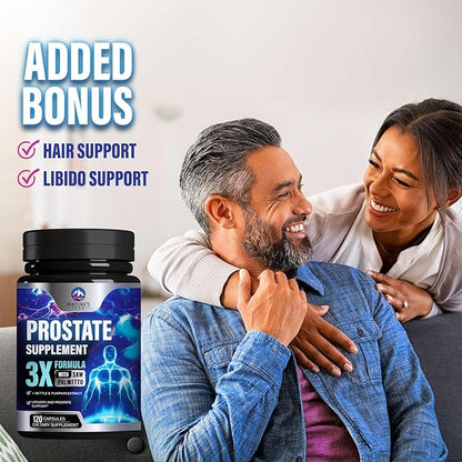Prostate Health Supplements for Men - Potent 3X Formula with Saw Palmetto + Stinging Nettle + Pumpkin Seed Extract, Bottled in USA, Prostate Supplement, DHT Blocker for Urinary Support - 120 Capsules
