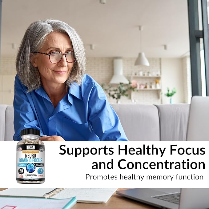 Kaya Naturals - Neuro Brain for Memory & Focus - Nootropic Energy Capsule - Nootropic Brain Support Supplement - Focus & Concentration & Learning Accuracy - Cognitive Function - 30 Count