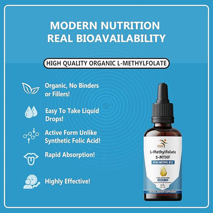 L-Methylfolate 15mg + Methyl B12 Liquid Drops – High Potency Sublingual Formula with Natural Berry Flavor – Active 5-MTHF & Bioactive B12 for Mood, Cognitive Health & Methylation Support (2oz)