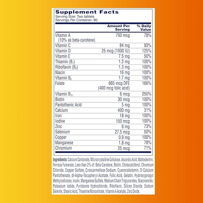 One A Day Women’s Petites Multivitamin,Supplement with Vitamin A, C, D, E and Zinc for Immune Health Support, B Vitamins, Biotin, Folate (as folic acid) & more,Tablet, 160 count