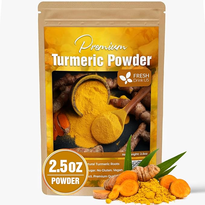 FRESHDRINKUS, Premium 2.5oz Turmeric Powder, 100% Natural & Pure Turmeric Powder, Ground Turmeric Powder, Turmeric Seasoning Root Powder, No Additives, No Gluten, Vegan.