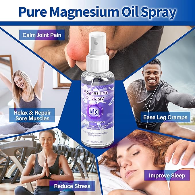 Magnesium Oil Spray, 60Ml 100% Pure Organic Magnesium Oil Spray Skin & Body Extra Strength, Magical Magnesium Skin for Feet, Sleep, Relax, Easy to Absorb and Use