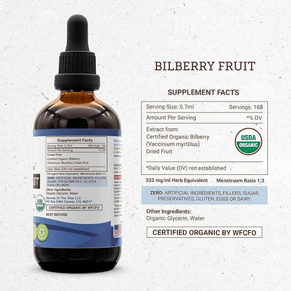 Secrets of the Tribe Bilberry Fruit USDA Organic | Alcohol-Free Extract, High-Potency Herbal Drops, Vision | Made from 100% Certified Organic Bilberry (Vaccinium Myrtillus) Dried Fruit 2x4 oz