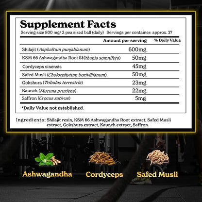 BetterAlt Himalayan Shilajit Gold + with Cordyceps | With KSM 66 Ashwagandha |85+ Trace Minerals, 75% Fulvic Acid, with Lab Test Report, 600mg |For Men & Women