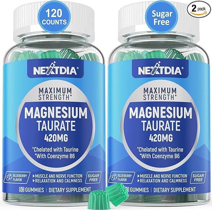 Magnesium Taurate 420mg + Vitamin B6 for Enhanced Absorption, Supporting Hēalthy Hēart, Zzzs, Relaxation, Nerve & Muscle Health – Vegan, Non-GMO, Gluten-Free, Sugar-Free, 2-Pack
