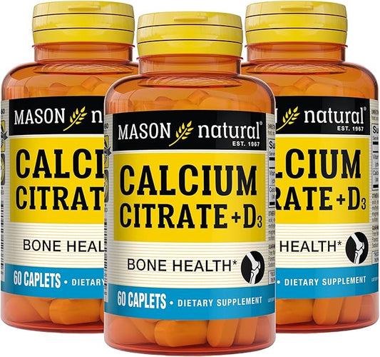 MASON NATURAL Calcium Citrate Plus Vitamin D3, 2 Month Supply, Strengthens Muscle Function & Bone Health, 60 Caplets