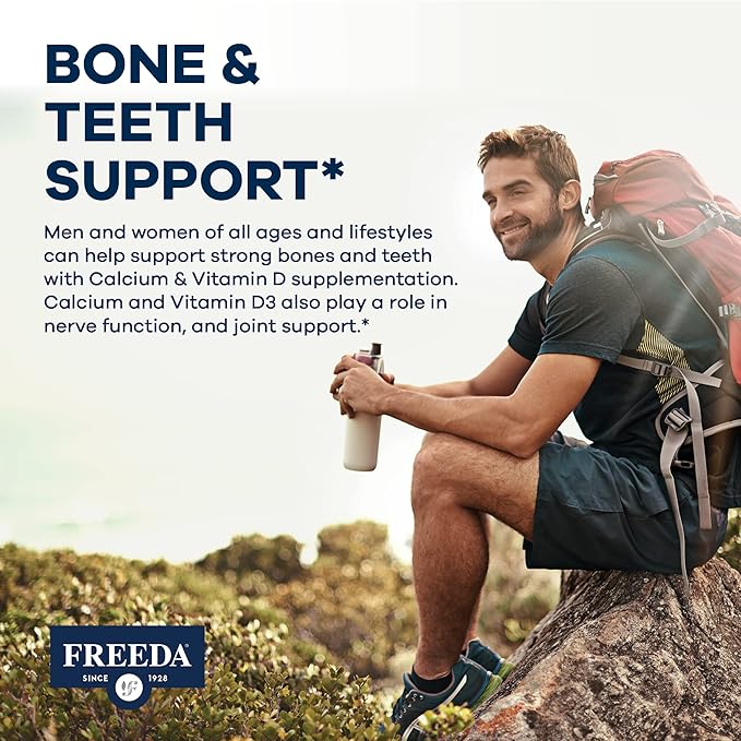 FREEDA Calcium 600 mg with Vitamin D3 400 IU – Essential Bone Support Supplement – Kosher, Gluten-Free, Easy-to-Swallow Coated Tablets for Women & Men (100 Ct)