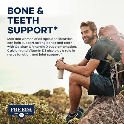 FREEDA Calcium 600 mg with Vitamin D3 400 IU – Essential Bone Support Supplement – Kosher, Gluten-Free, Easy-to-Swallow Coated Tablets for Women & Men (100 Ct)