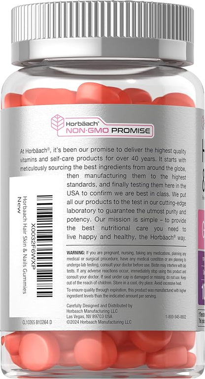 Horbäach Hair Skin and Nails Gummies | 100 Count | with Biotin | Fruit Flavored Vitamins | Non-GMO, Gluten Free Supplement
