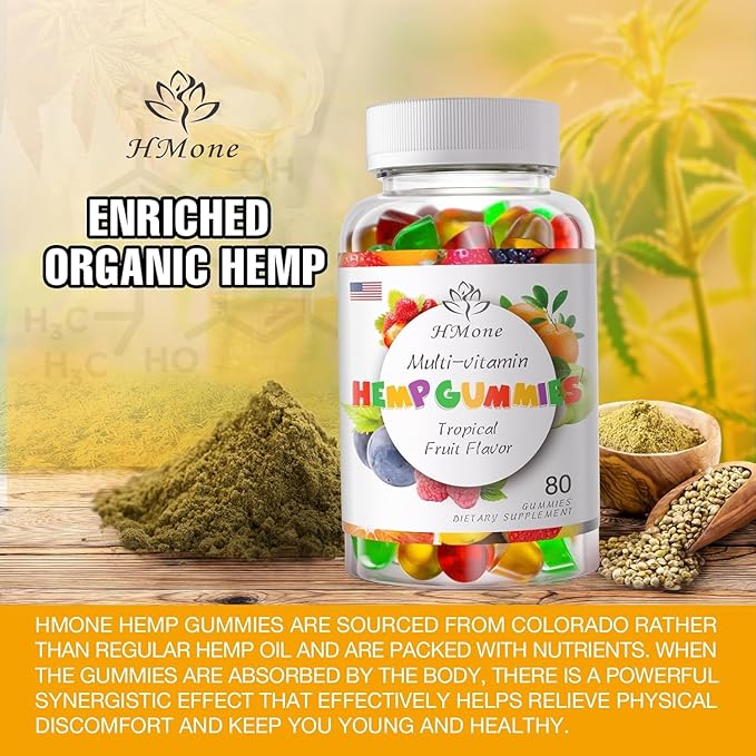 2 Packs Organic Hemp Gummies High Potency with Pure Hemp Oil Extract Vegan Edible Bear Candy - Non-GMO, Vegan, Low Sugar