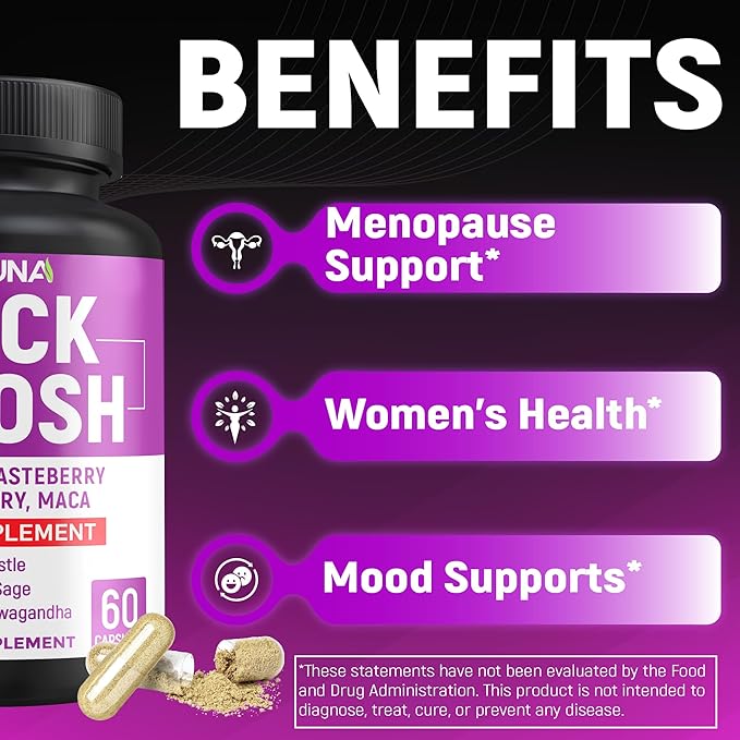 Black Cohosh Capsules with Black Cohosh, Dong Quai, Chasteberry and More - 120 Capsules for 4 Months Supply (Pack of 2)