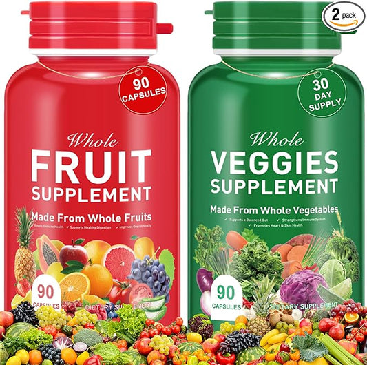 Fruits and Vegetables Supplements,Fruit and Veggies Supplement -90 Fruit & 90 Vegetables High Fiber Supplement for Immunity, Gut & Energy, Superfood Formula, Vegan