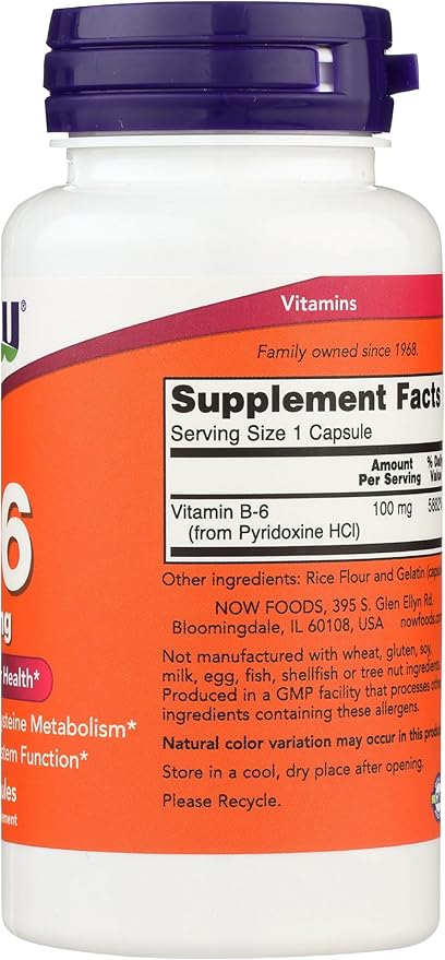 Now Foods B6 100mg Capsules, 100 CT