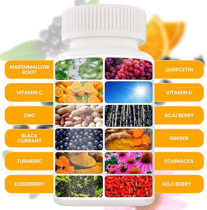 12 in 1 Premium Immune Defense Vitamins - Immune Supplement w/Vitamin D3 5000 IU Vitamin С 1000mg Zinс 50mg - Luxe Choice for Premium Immune Support - with Echinacea Elderberry and Ginger - 120 Caps
