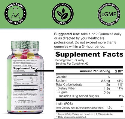 Yuve Prebiotic Fiber Gummies - Delicious - 3g Soluble Fiber Supplement - Supports Digestive Health & Regularity - Vegan & Gluten-Free Fiber Gummies for Adults & Kids - Non-GMO & Low Sugar - 60 Count