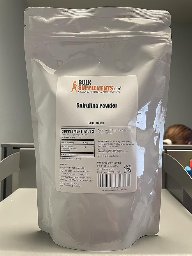 BulkSupplements.com Organic Spirulina Powder - Superfood, Green Spirulina Powder, Herbal Supplement - Vegan-Friendly, 3g per Serving, 500g (1.1 lbs) (Pack of 1)