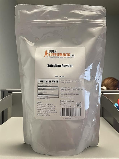 BulkSupplements.com Organic Spirulina Powder - Superfood, Green Spirulina Powder, Herbal Supplement - Vegan-Friendly, 3g per Serving, 500g (1.1 lbs) (Pack of 1)