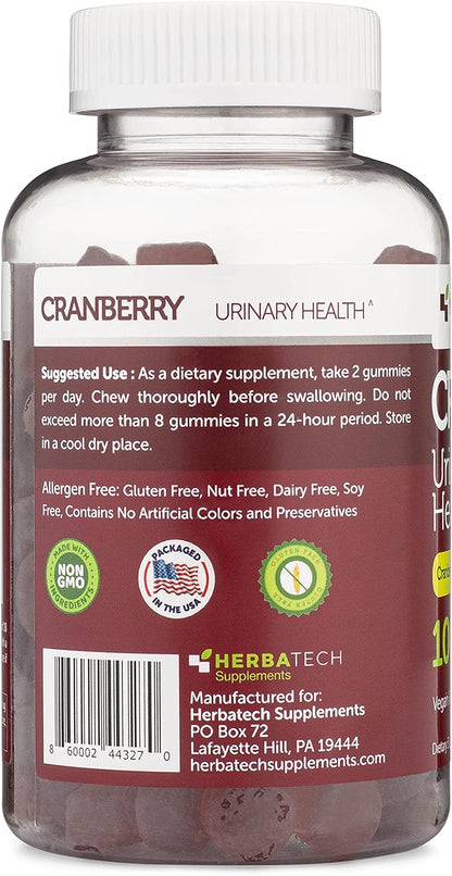 Cranberry Gummies Supplement for Women, Men, and Kids (100 Count, 1000mg) Cranberry Gummies for Urinary Tract Health Made in The USA