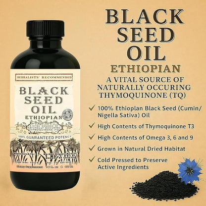 Ethiopian Black Seed Oil 16oz – Extra Strength 3x Thymoquinone – 100% Pure Cold-Pressed Nigella Sativa – Immune, Joint, Hair and Skin Support