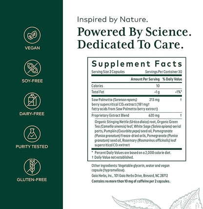 Gaia Herbs Pro Prostate Formula - Supplement Supports Prostate Health* - Antioxidant Support with Green Tea White Sage Pomegranate & Stinging Nettle Root - 60 Liquid Phyto-Caps (30 Servings)