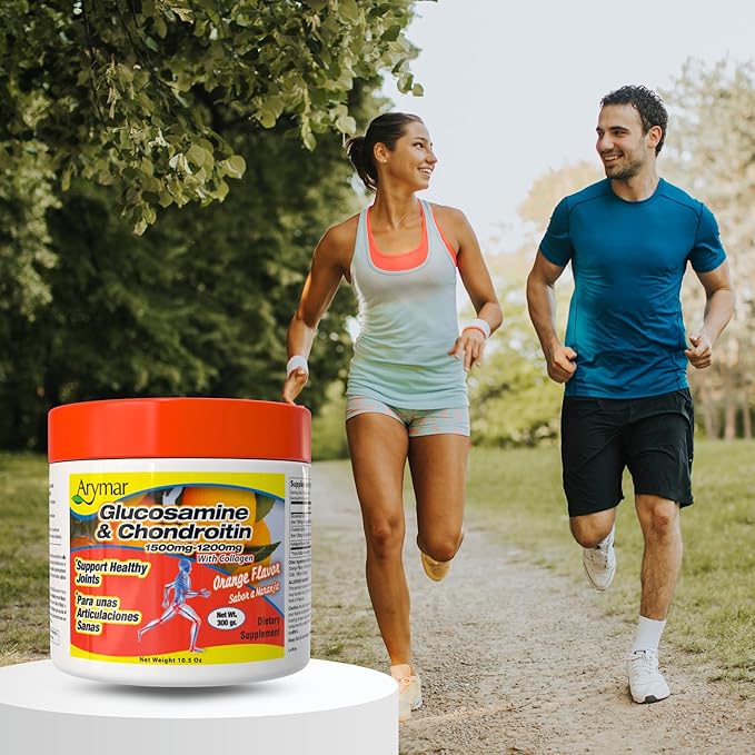Arymar Glucosamine & Chondroitin 1500mg-1200mg with Collagen, Supports Joint Health, Orange Flavor