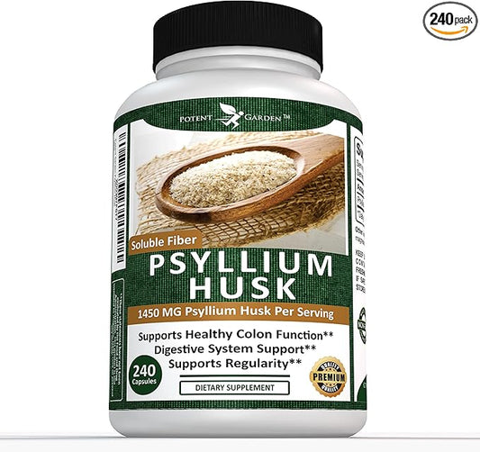 Potent Garden Psyllium Husk Capsules All Natural & Powerful Soluble Dietary Fiber Supplement Helps Support Regularity & Digestion, 240 Caps