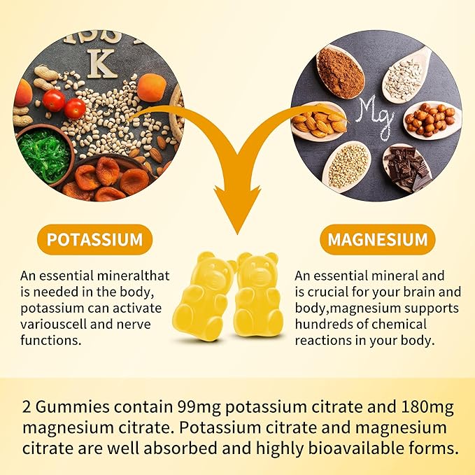 Potassium Magnesium Gummies, New Formula Calm Magnesium Glycinate Gummies, Chewable Gummy Supplements for Leg Cramps & Muscle, Pineapple Flavor 180 Count