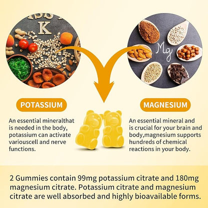 Potassium Magnesium Gummies, New Formula Calm Magnesium Glycinate Gummies, Chewable Gummy Supplements for Leg Cramps & Muscle, Pineapple Flavor 180 Count