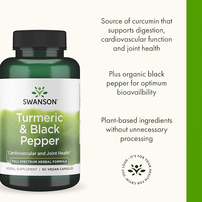 Swanson Premium- Turmeric & Black Pepper - Antioxidant, Digestion & Joint Support - 90 Veg Caps