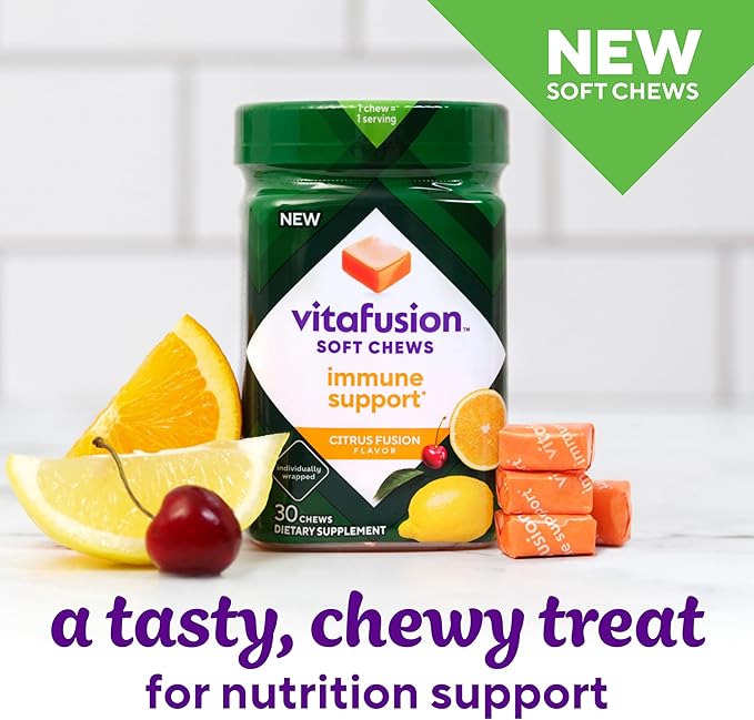 Vitafusion Soft Chews Immune Support (1), Adult Chewable Vitamin C for Immune Support, Individually Wrapped, Citrus Fusion Flavor, 30 Chews, 30 Day Supply
