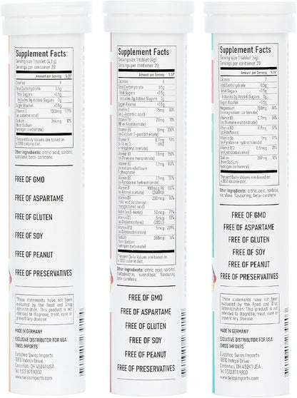 Effervescent Variety Pack with Vitamin C 1000mg, Magnesium + B Complex, Multivitamin + Biotin, 12-Pack, 240 Tablets