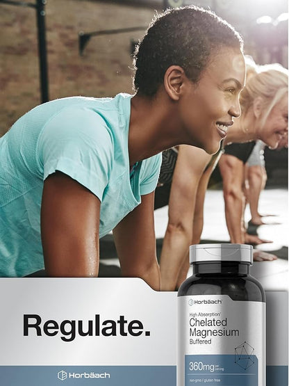 Horbäach Chelated Magnesium | 360mg | 240 Capsules | Non-GMO & Gluten Free Supplement