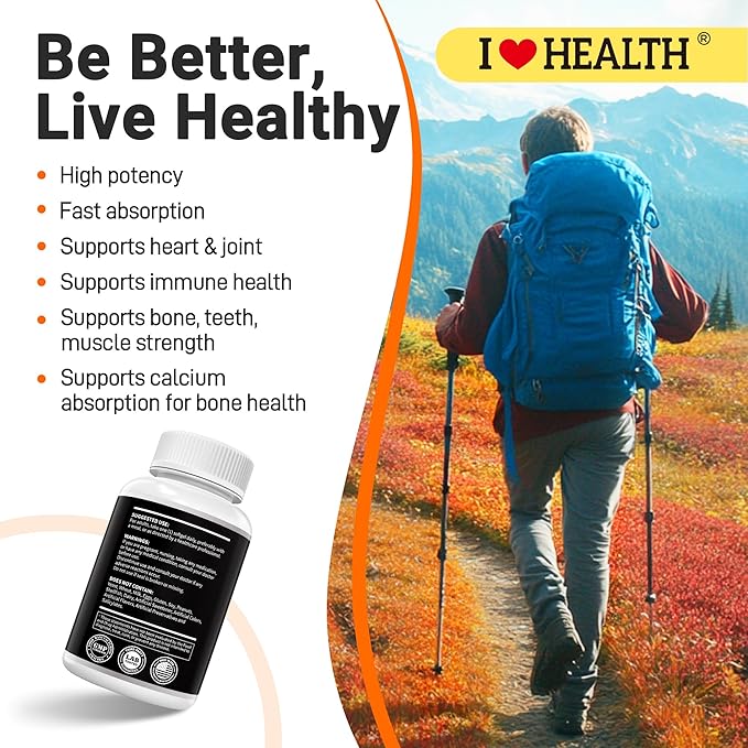 I LOVE HEALTH® Triple Strength Vitamin D3 10,000 IU with K2 (MK-7) Supplement - 90 Softgels - Non-GMO - Gluten-Free - Support Heart & Immune, Bone & Teeth Health - Enhanced Absorption - Made in USA