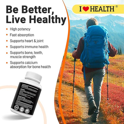 I LOVE HEALTH® Triple Strength Vitamin D3 10,000 IU with K2 (MK-7) Supplement - 90 Softgels - Non-GMO - Gluten-Free - Support Heart & Immune, Bone & Teeth Health - Enhanced Absorption - Made in USA